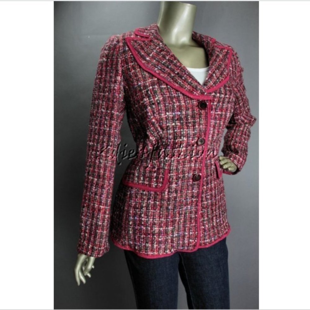 $2995 New with tags RENA LANGE Pink Red Tweed Plaid Jacket 10